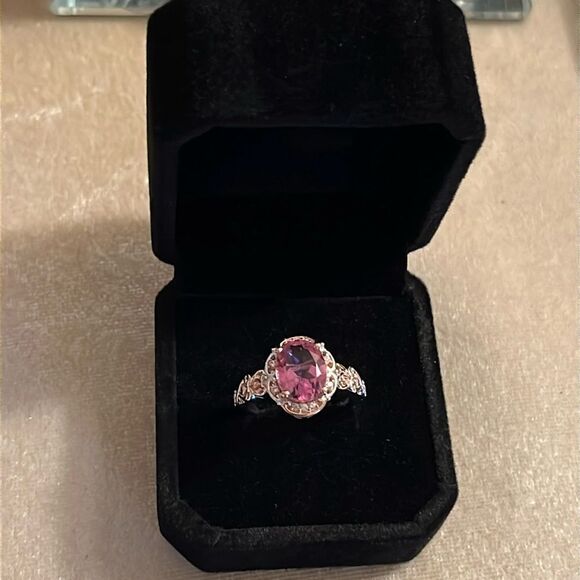 Radiant Orchid Quartz & White Zircon Ring Vermeil Rose Gold, Platinum Sz 8 - Picture 1 of 14